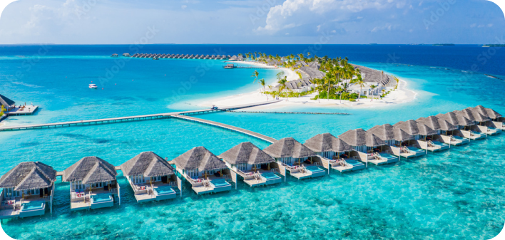 Lagons turquoise et bungalows aux Maldives